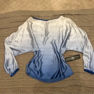 Brand New Elegant Ombre Blouse in White and Blue